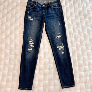 WHBM Womens Dark Blue Denim Skinny Jeans with Embellished Gold Sequins, Size 6P